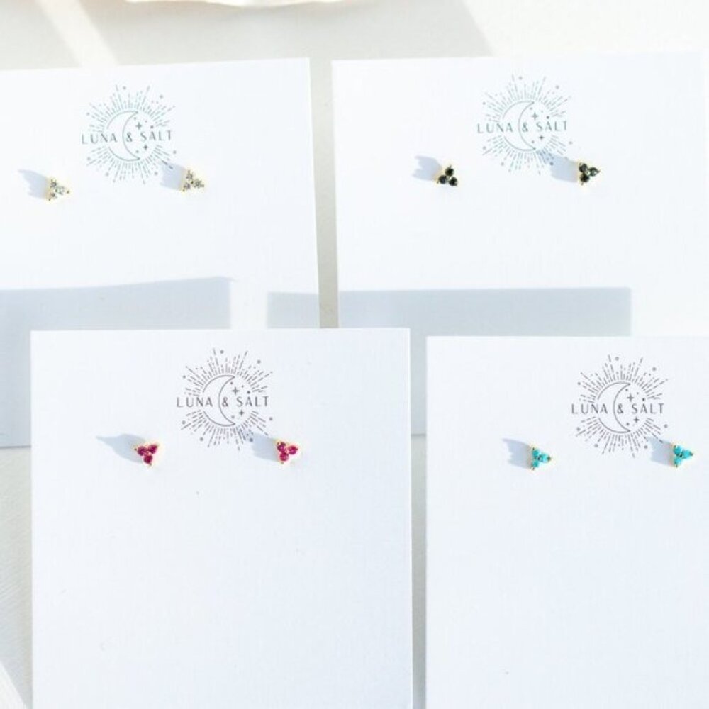 Turquoise Trio Stud Earrings December Birthstone Gold Cluster Dainty Studs - Picture 7 of 15